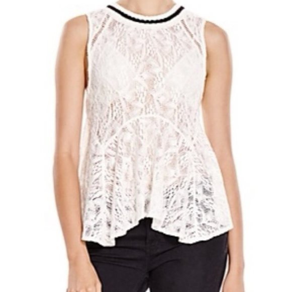 Free People Maisie Lace Peplum Tank Top White S-M - Picture 2 of 16